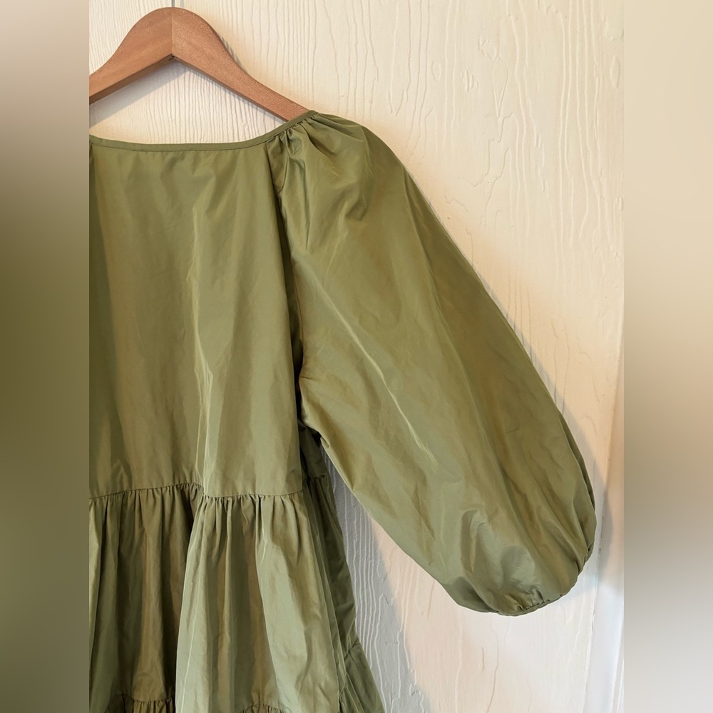 Wilfred Olive Green Oversized Fantasy Tiered Mini Puff Sleeve Ruffle Dress - Picture 10 of 12